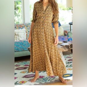 Natural Life Gwyneth Maxi Dress M Full Button Ditsy Floral Cottagecore Prairie
